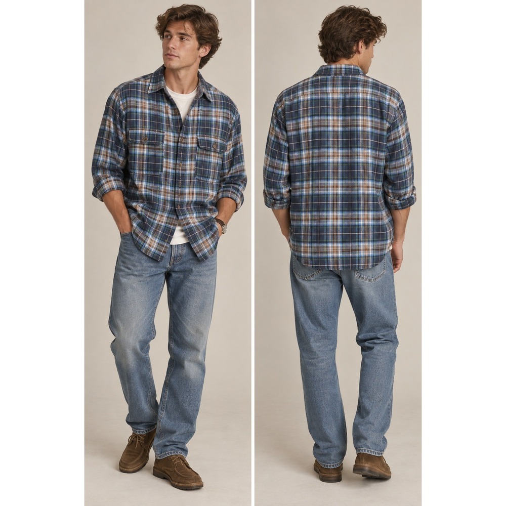 VTG Y2K Gap Flannel Shirt Mens XL Blue Brown Plaid Long Sleeve Grunge Cabin 2006